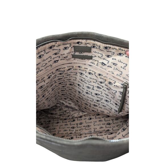 Stella & Dot Gray Leather Zip Top Bag Silver Hardware Inside Zip Pockets - Picture 7 of 8